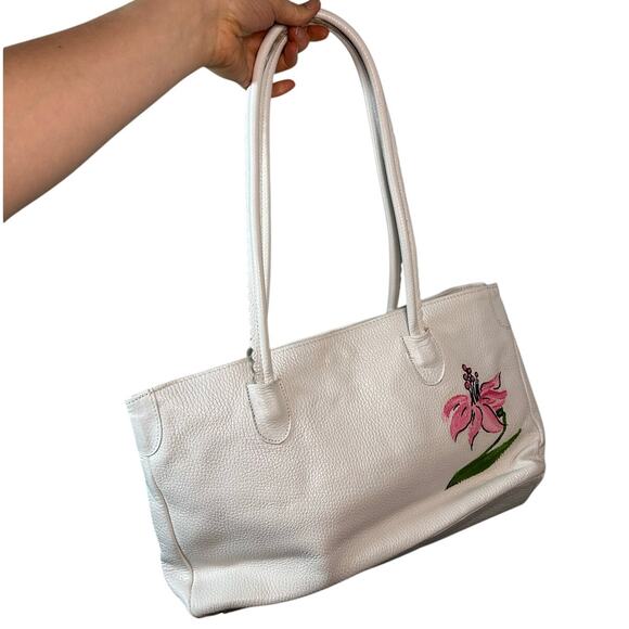 Vintage Cecconi Piero Leather Hand Painted Floral White Pebble Shoulder Bag - Picture 2 of 14
